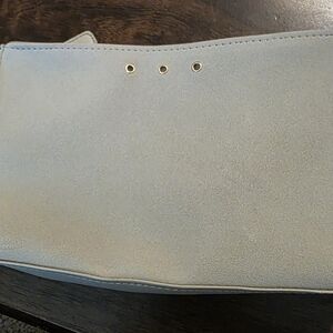 Estee Lauder Light Gray Suede Wristlet Clutch with Gold Eyelets